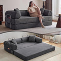 79 Convertible Sleeper Sofa Bed Modern Corduroy Floor Couch Bed with Fixed-Shape Frame Modular Sofa Couch with Pull Out Bed Boneless Loveseat Sleeper Couches for Living Room Grey