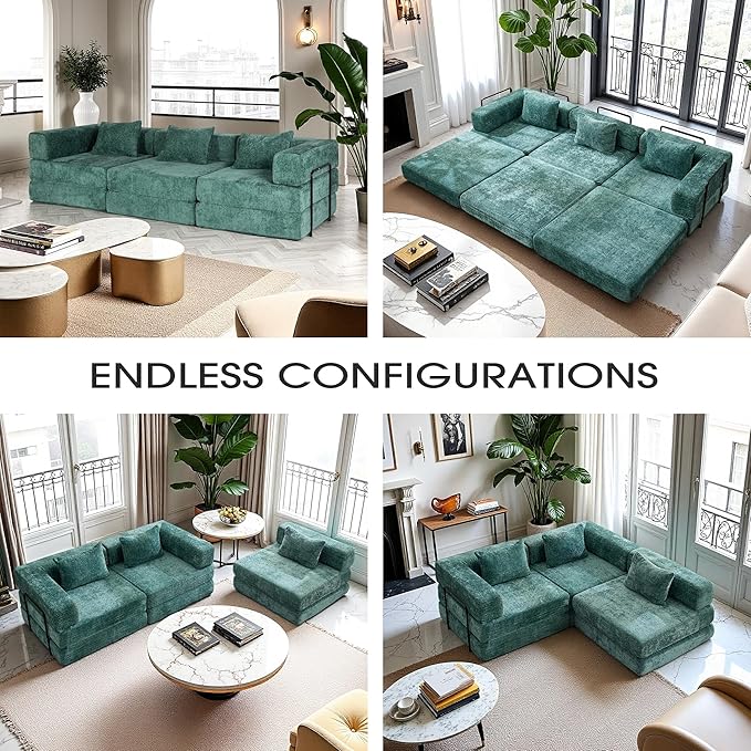 118 Modular Sectional Sofa Bed Upholstered Cloud Couch Comfy Couch with Memory Foam &amp Pocket Springs for Living Room Green