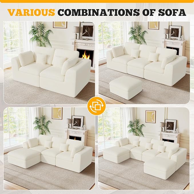 Loveseat Sofa Cloud Boneless Couches for Living Room 2 Seater Modular Sectional SofaOversizedBeige Chenille