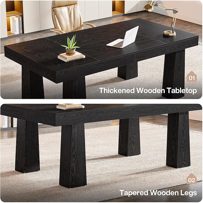 Tribesigns 63-Inch Executive Computer Desk Modern Industrial Home Office Desk with Heavy Duty Tapered Legs Spacious Workstation for Office Black Simple Modern Writing Table