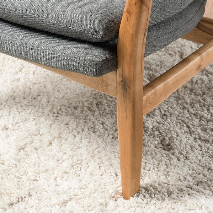 Mid-Century Accent Chairs Modern Upholstered Living Room Chair Cozy Armchair Button Tufted Back and Wood Legs for Bedroom/Office/Cafe/Living Room (Grey)