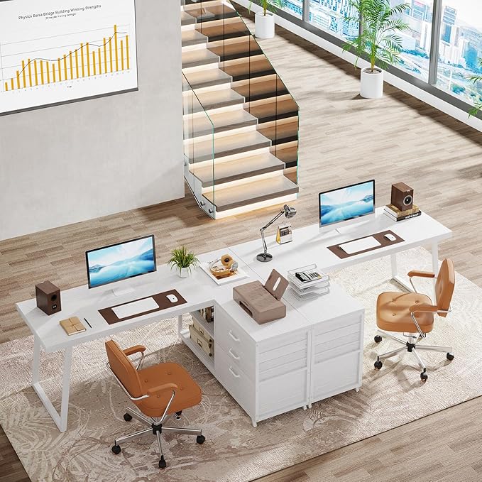 Tribesigns L-Shaped Computer Desk with 3 Drawers Reversible Corner Home Office Desk with Shelves 53-Inch Industrial PC Desk Study Writing Table Workstation for Small Space White