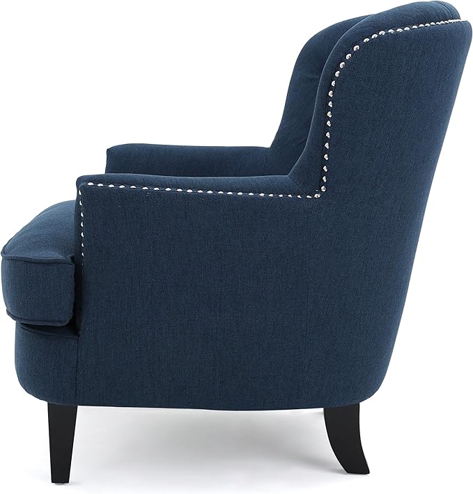Merax Modern Accent Chair Upholstered Living Room Armchair Comfy Reading Chair Mid Century Chair for Living Room Bedroom Navy Blue
