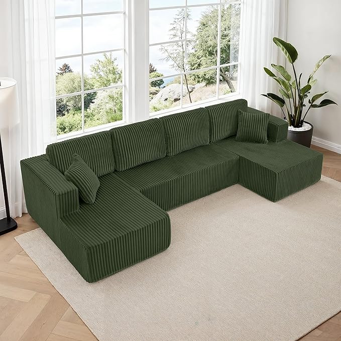 Comfortable Compression U-Shaped Modular Combination Sofa Compression Combination Modern Minimalist Corduroy Sofa Suitable for Living Room and Bedroom (Green)