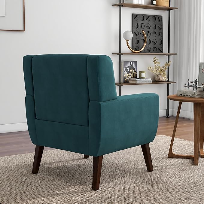 Accent Chair Mid-Century Modern Velvet Fabric Chairs with Arms for Living Room Comfy Upholstered Club Single Sofa Armchair for Bedroom Waiting Room with Solid Wood Frame (Velvet Blue Set of 1)