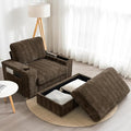 Furniliving 42‘’ Oversized Chair with Storage Ottoman Luxury Faux Rabbit Fur Single Sofa Couch with Cup Holder and Side Pockets Upholstered Chaise Lounge for Living Room Apartment Brown