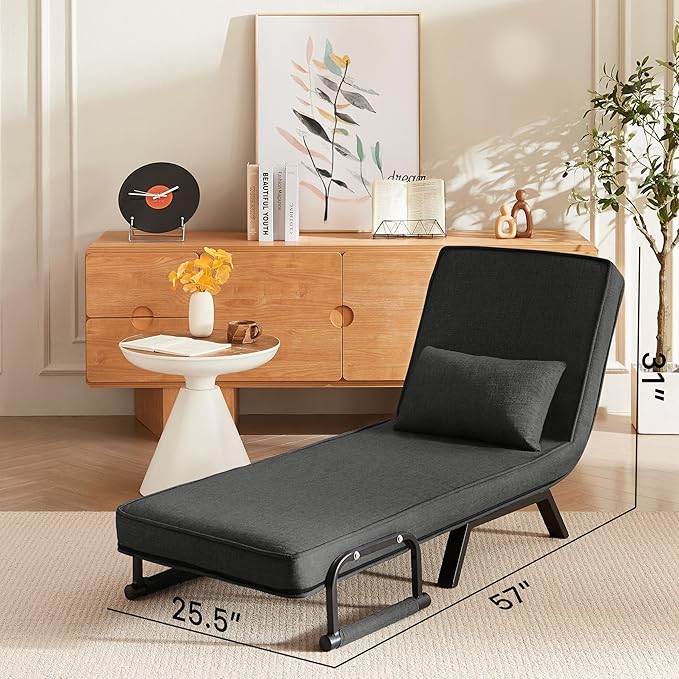 Foldable Chair Bed Comfortable Convertible Sofa Bed 5 in 1 Foldable Bed with 5 Adjustable backrests and Pillows Suitable for Comfortable Cushion Chair in The Office. (Black+Linen+1Seat)