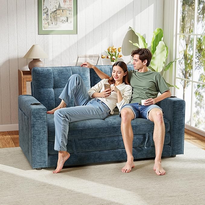 WorthFurni Convertible Sofa BedSleeper Sofa Floor Sofa Bed for Small Spaces Folding Couch Bed - Blue