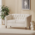 Beige Loveseat Sofa Tufted Fabric 2-Seater Curved Tub Design with Button Detailing and Birch Wood Legs Contemporary Living Room Lounge Chair