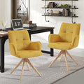 Art Leon Mid Century Modern Desk Chair - Fabric Upholstered Office Chair No Wheels Swivel Armchair with Oak Wood Legs for Small Space Living Room Bedroom Set of 2 Yellow
