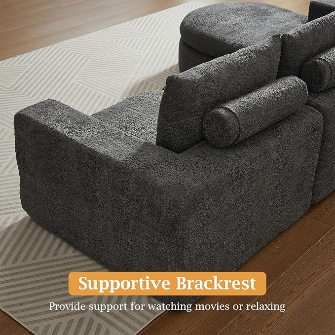 99 Modular Sectional Sofa Cloud Sectional Couch with Neck Pillow &amp Deep Seat Chenille Boneless Couches with L-Shape Chaise for Living RoomNo Assembly Required Grey