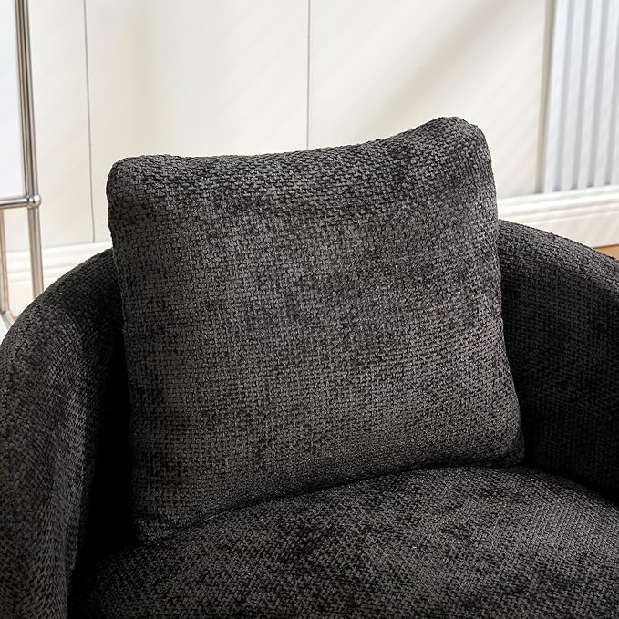 30 W Modern Round Swivel Barrel Accent Chair with Pillow Chenille Upholstered Single Club Sofa Chair for Living RoomBedroom Reading Room Balcony Lounge (Dark Gray)