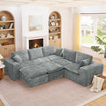 L-Shaped Boneless Modular Sectional Cloud Couches 7 Seat Modular Boucle Floor Foam Boneless Sofa Couch with Ottomans Headrest Pillows and Removable Cushions