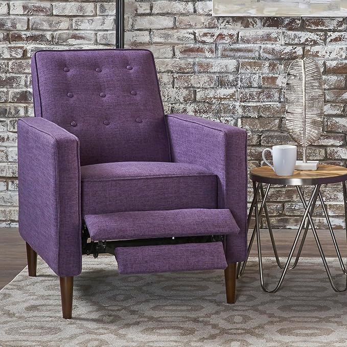 Mid-Century Fabric Rocker Recliner Chair with Tufted Design Adjustable Single Recliner Sofa with Thicker Seat Cushion with Pocket for Living Room Bedroom Apartment (Purple Style1)