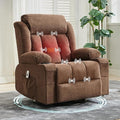 Rocking Recliner Chair with Heat and Massage Nursery Recliner 360° Swivel Chairs for Adults Lazy Boy Single Sofa Seat with 3 Positions 2 Side Pockets Cup Holders and USB Ports Brown
