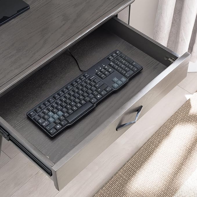Bowery Hill Corner Computer/Writing Desk Matte Black Metal Base 48D x 24.5W x 30H Sturdy Wood Construction X-Side Design Drop Down Drawer Front Space-Saving Home Office Desk with Lower Shelf