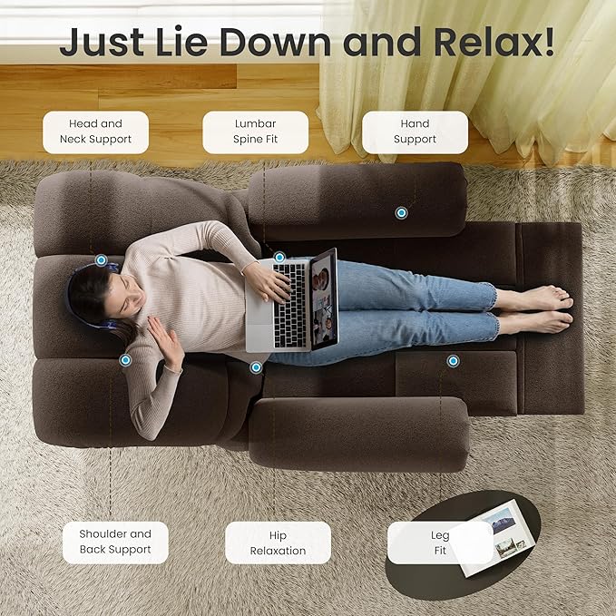 Power Recliner Chair Reclining Chair Comfy Teddy Small Recliners for Small Spaces Adjustable Electric Recliner Chairs for Adults Electric Recliners with USB Port &amp Side Pockets Coffee