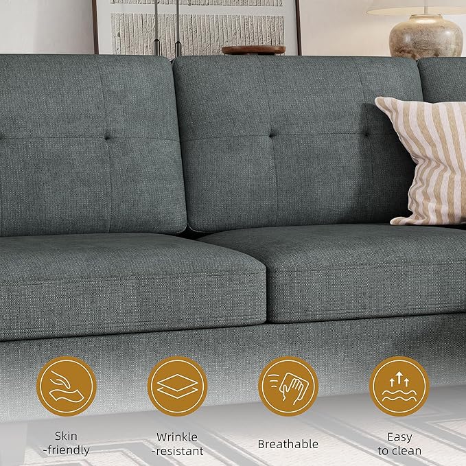 JAMFLY 107 U-Shaped Modern Sofa Modular Sectional Cloud Couch with Chaise 4-Seat Deep Seat Sofa for Living Room Bedroom and Apartment Dark Grey