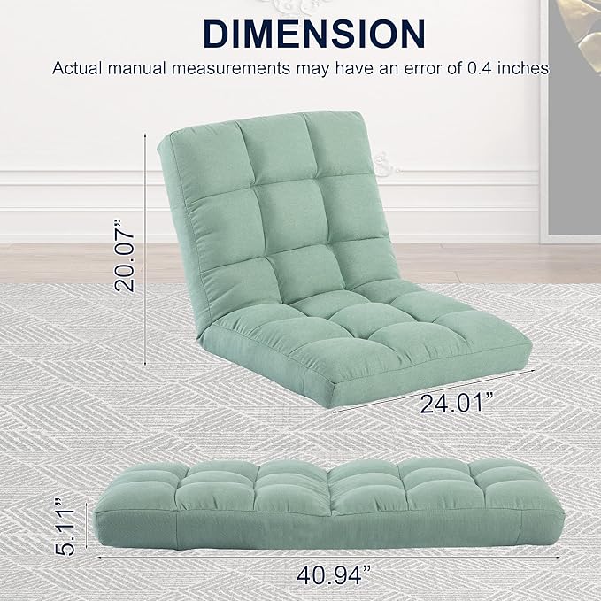 Folding Floor Chair with Back Support Adjust Lay Flat Recliner Oversized Lounge Wide Lazy Boy Gaming Ergonomic Single Sofa Seat for Living Room Bedroom(Green)