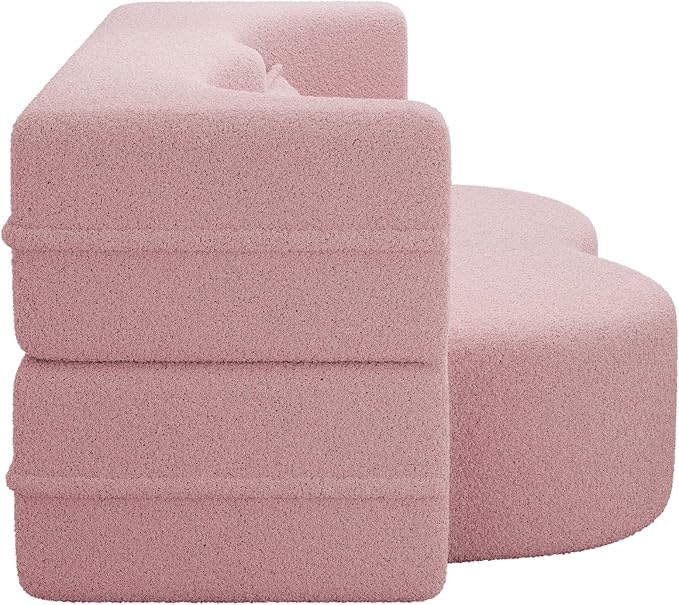 Ball &amp Cast 78 Sleeper Sofa Bed with 2 Pillows Convertible Teddy Fabric Foam-Filled Could Couch Modern Floor Sofa for Living RoomGuest BedPlayroomNo Assembly RequiredPink