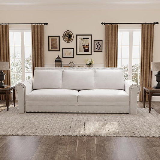 Eafurn 93.7 King Size Pull Out Sofa Bed 3-in-1 Convertible Sleeper Sofa Couch Bed with Nailhead Decor and Rolled Arms Velvet Oversized Chesterfield Loveseat Chaise Lounge