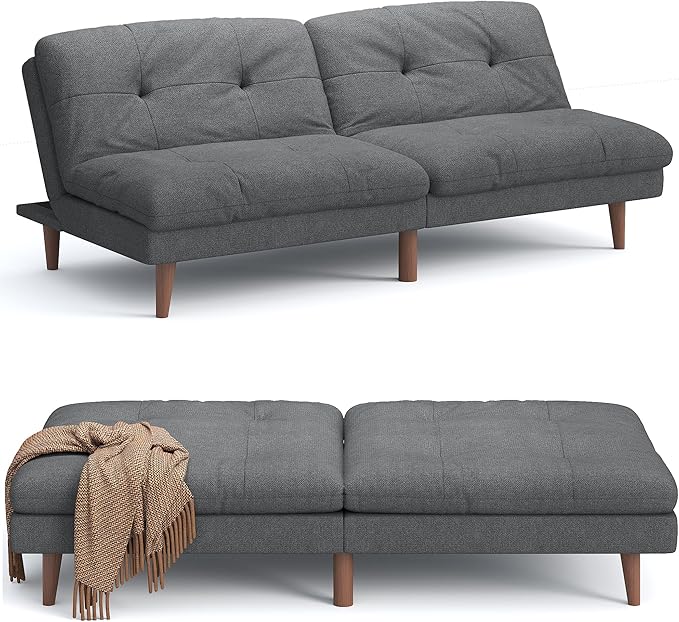 Flamaker Convertible Futon Sofa Bed Futon Couch with Adjustable Back Upholstered Sleeper Sofa Bed for Living Room Furniture (FabricGrey)