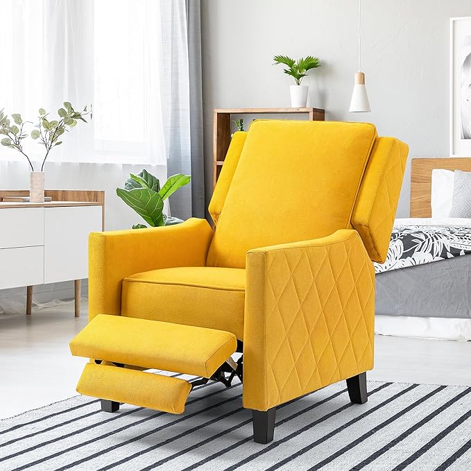 AVAWING Push Back Recliner Chair Wing Back Chairs with Arms Mid-Century Vintage Accent Chair for Living Room Polyester Yellow