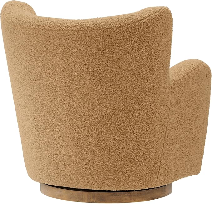 Modway Montrose Swivel Wingback Accent Chair in Camel Walnut Sherpa Teddy Fabric – Modern Furry Barrel Chair with 360-Degree Swivel Base – Soft and Comfy Living Room Chair