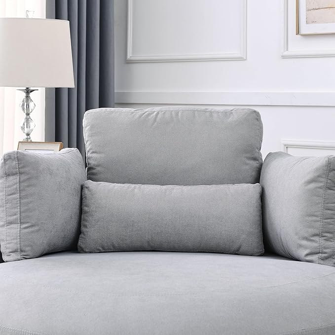 Oversized Swivel Accent Round Chair Modern Upholstered Sofa with Pillows Cozy Leisure Chair for Living Room Bedroom Home Office Club (Linen Light Gray)