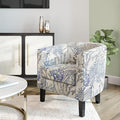 BELLEZE Living Room Chair Linen Round Accent Barrel Chair Club Tub Sofa Chair for Bedroom Corner Chair with Flared Legs and Cozy Soft Padding - Highland (Blue Coral)