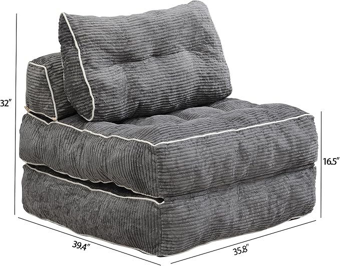 Ball &amp Cast Folding Sofa Bed Futon Couch Bed with Pillow and Backrest Convertible Sleeper Chair Comfy Floor Sofa for Living Room BedroomGray