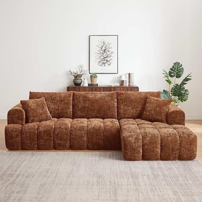 108.3'' Modern Cloud Couch Modular Sectional Sofa with L-Shape Chaise Luxury Chenille Upholstered Couche for Living Room Comfy Sofa with Pillows Deep Seat No Assembly (Orange Right Hand Facing)