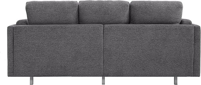 Christopher Knight Home Vincenzo 79.5 Sectional Sofa 3 Seater Couch Chenille Upholstered Sofa Chair Metal Legs Couch Dual-Layer Cushions Armchair Comfort Seating for Reading Living Room Gray