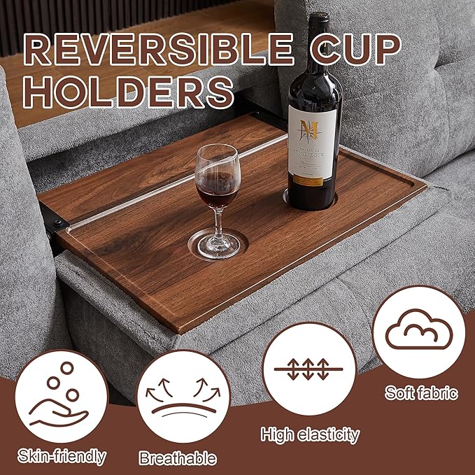 109 Convertible Sectional Sofa Modern Microfibe L Shaped Couch with Storage Chaise and Cup Holder 4 Seat Sofa Couches with Extra Headrests for Living Room Apartment Light Grey