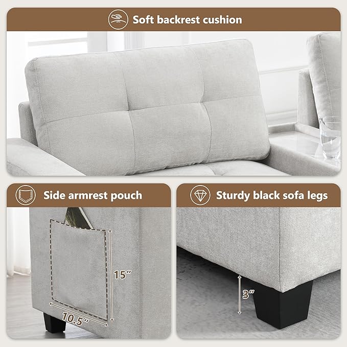 104'' Sectional Sofa with 2 Acrylic Consoles Oversized U Shaped Couch Set with USB ChargerStorage DrawersPocketsMovable OttomanChenille Modular Sectional Sofa for Living RoomApartment(Beige)