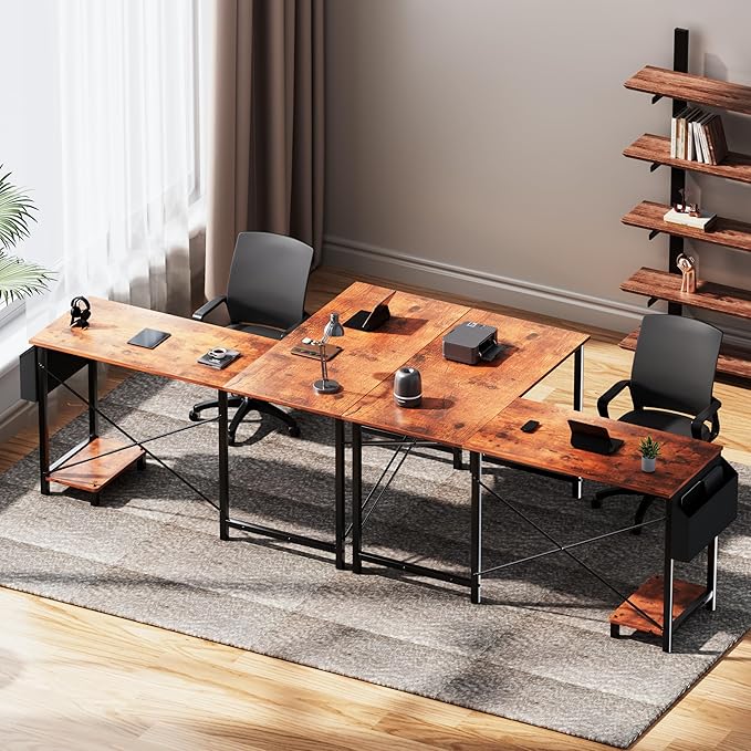 YSSOA 50 L Shaped Gaming Desk with Reversible Corner - Home Office Computer Desk with Wood Top Metal Frame CPU Stand &amp Storage Bag for Small Space Gaming Room Rust