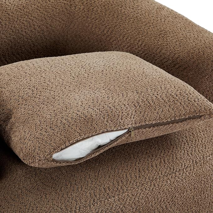 Polibi 360° Chenille Upholstered Swivel Barrel Chair 38.2 W Accent Chair Sofa Chair with a Throw Pillow for Living Room Bedroom Office and Hotel (Dark Brown)