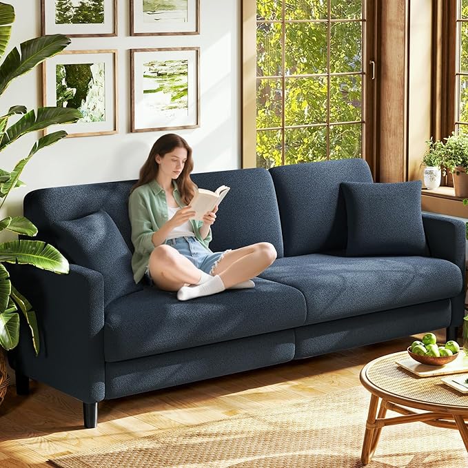 83 Couches for Living Room Comfy Sofas for Living Room Teddy Sofa Couch Tool-Free Setup Loveseat Sofa All-Wood Love Seat Couches Small Couch 2 Pillows Included Blue Grey