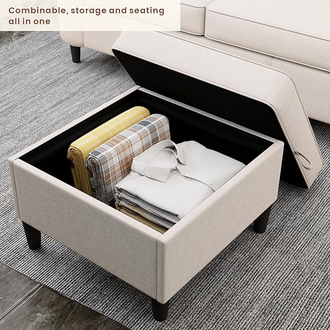 Sectional Couches for Living Room - Deep Seater Couch Living Room-Comfy L Shape Modular Sofawith Storage Chaise-Washable Covers-Suitable for Living RoomsApartmentsRooms and Offices-BeigeUSB