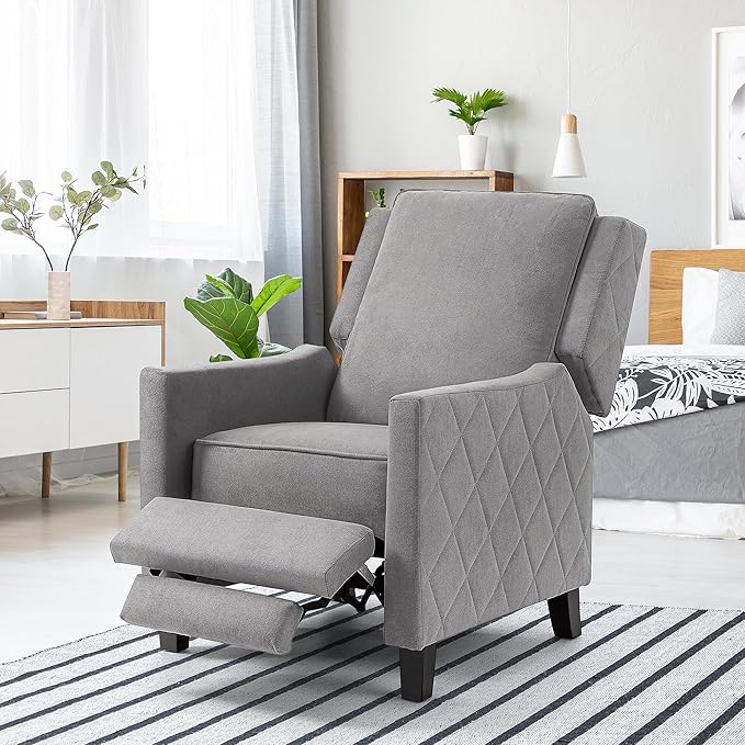 AVAWING Push Back Recliner Chair Set Mid-Century Modern Accent Chair with Adjustable Footrest Small Wingback Chair for Living Room Bedroom Study Room Grey