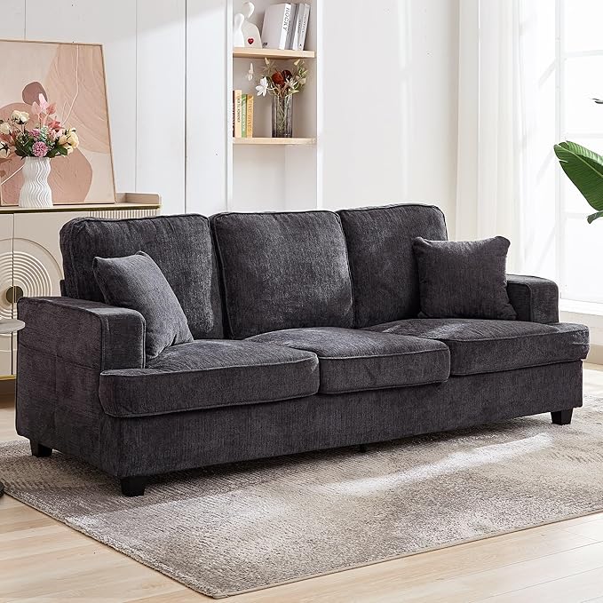 Couches for Living Room 89 inch Cloud Couch Sofa in Chenile with Extra Comfy Soft Deep Seats Modern 3 Seater Sofas for Living Room Bedroom Office Apartment Grey
