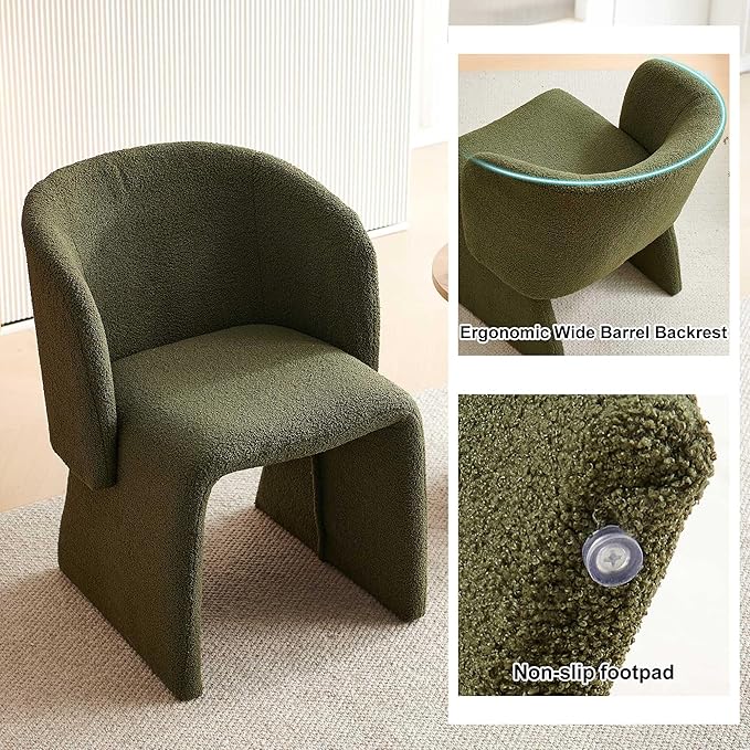 Modern Barrel Kitchen Chairs Set of 4 Upholstered Accent Chair Living Room Chair for Kitchen Waiting Room Bedroom Office Dining Room Green Teddy Velvet