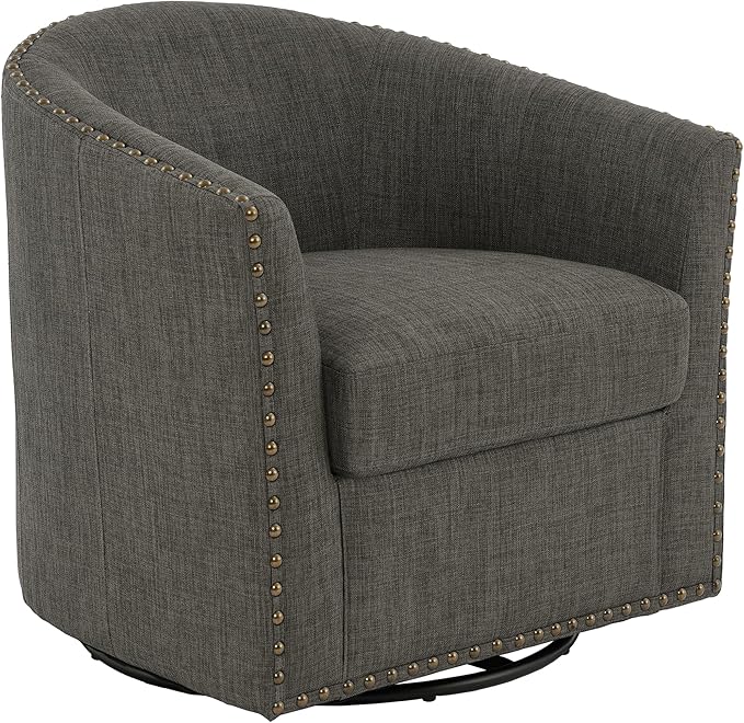 Swivel Barrel Accent Chair Modern Round Small Reading Armchair for Living Room Bedroom (Grey Set of 1)