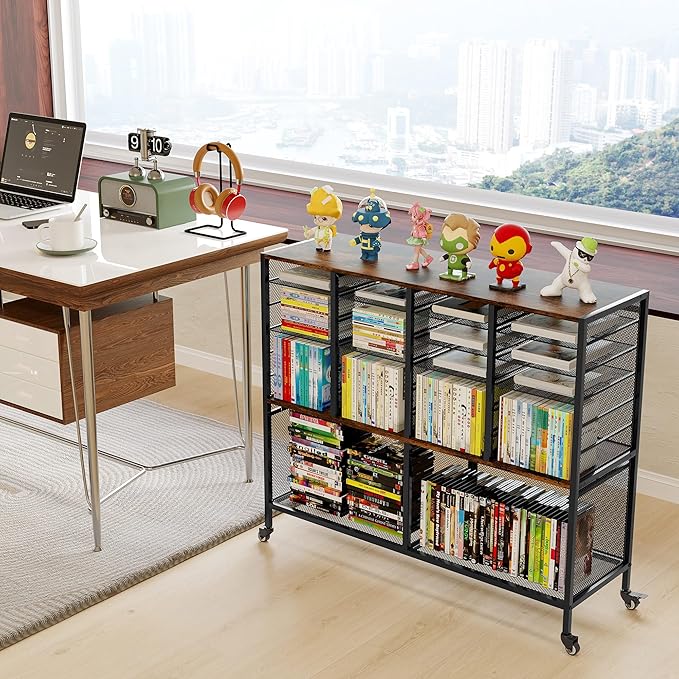 EasyPAG Rolling File Cart with 24 Slot Mail Organizer Under Desk Storage with Hanging File Rack for Letter/Legal Folders Mobile Filing Cabinet Printer Stand for Office Home Classroom Black