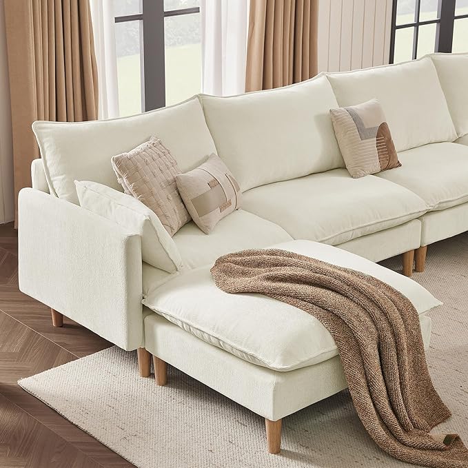 CHITA Modular Sectional Couch L-Shaped Oversized Cloud Couches for Living Room Mid Century Modern Sectional Sofa Comfy Chenille Sofas with Removable Cushions Cream