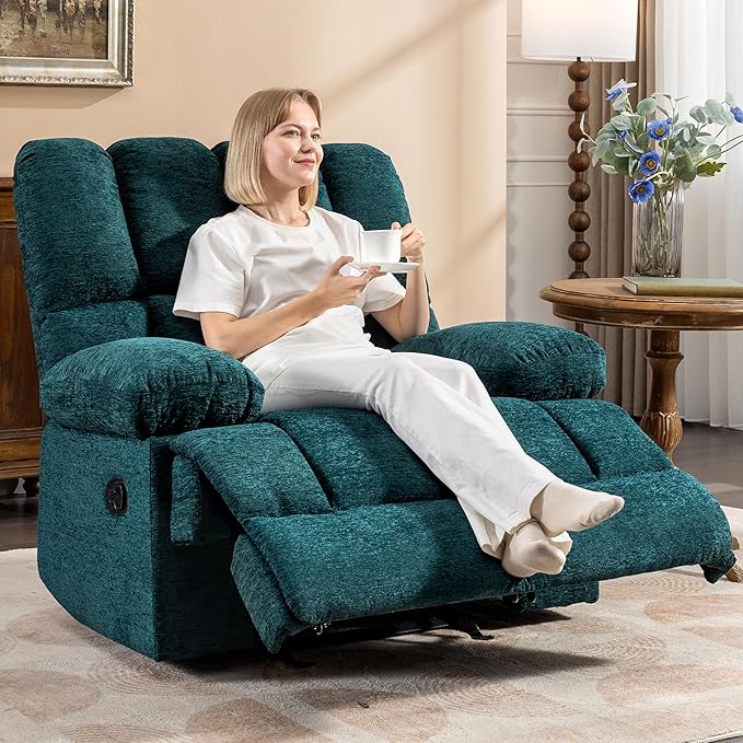 WILLOVE Oversized Rocker Recliner Chair Rocking Recliners Overstuffed Soft Big Man Manual Recliner Extra Large Living Room Chair 350 LBS Capacity Teal L