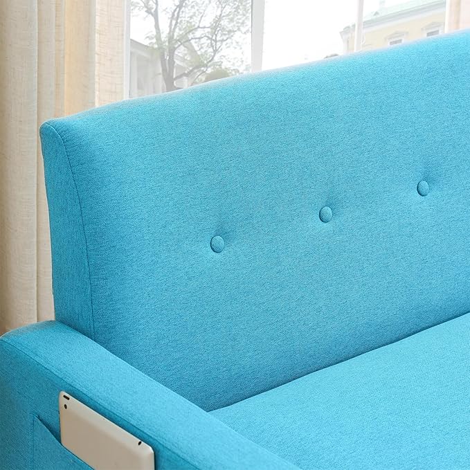 57 Blue Suede Couch Mini Comfy Sofa with Spring Cushions Loveseat Storage Sofa for Bedroom Small Couch for Small Spaces Modern Living Room 2 Seater Sofas with Pillow Seat (Blue)
