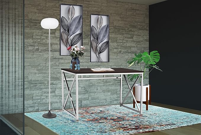 Modern Home Office Desk | Chrome Legs | 47 Wide | Brown MDF Top