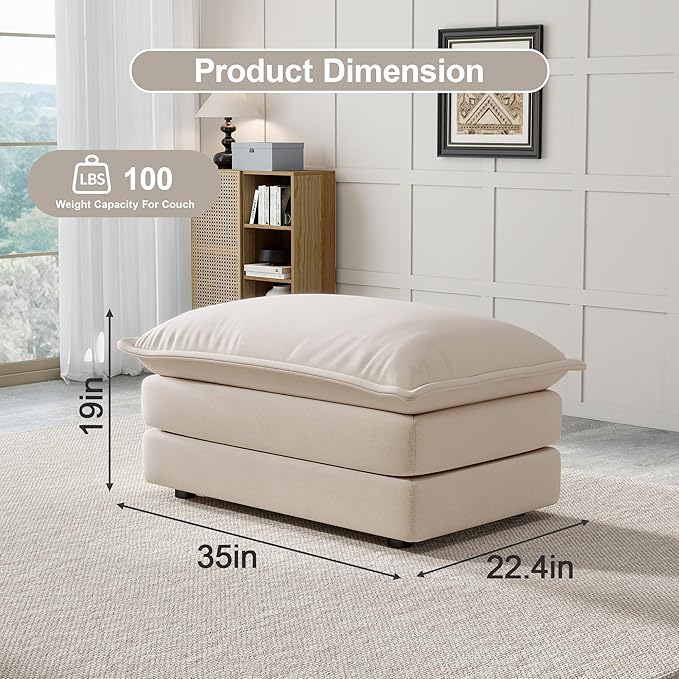 Soft Chenille Ottoman Footrest for Sectional Sofa - Comfortable Upholstered Seat Cushion Light Coffee