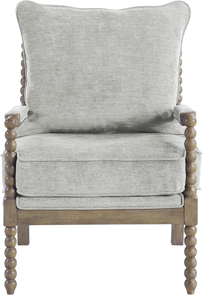 OSP Home Furnishings Fletcher Spindle Accent Chair with Rustic Brown Finish Smoke Grey Upholstery
